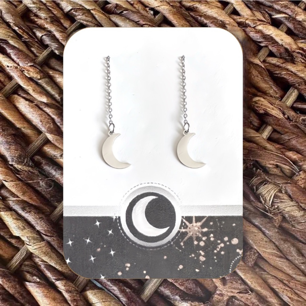 New Silver-Tone Stainless Steel Crescent Moon Threader Earrings (Version 21)